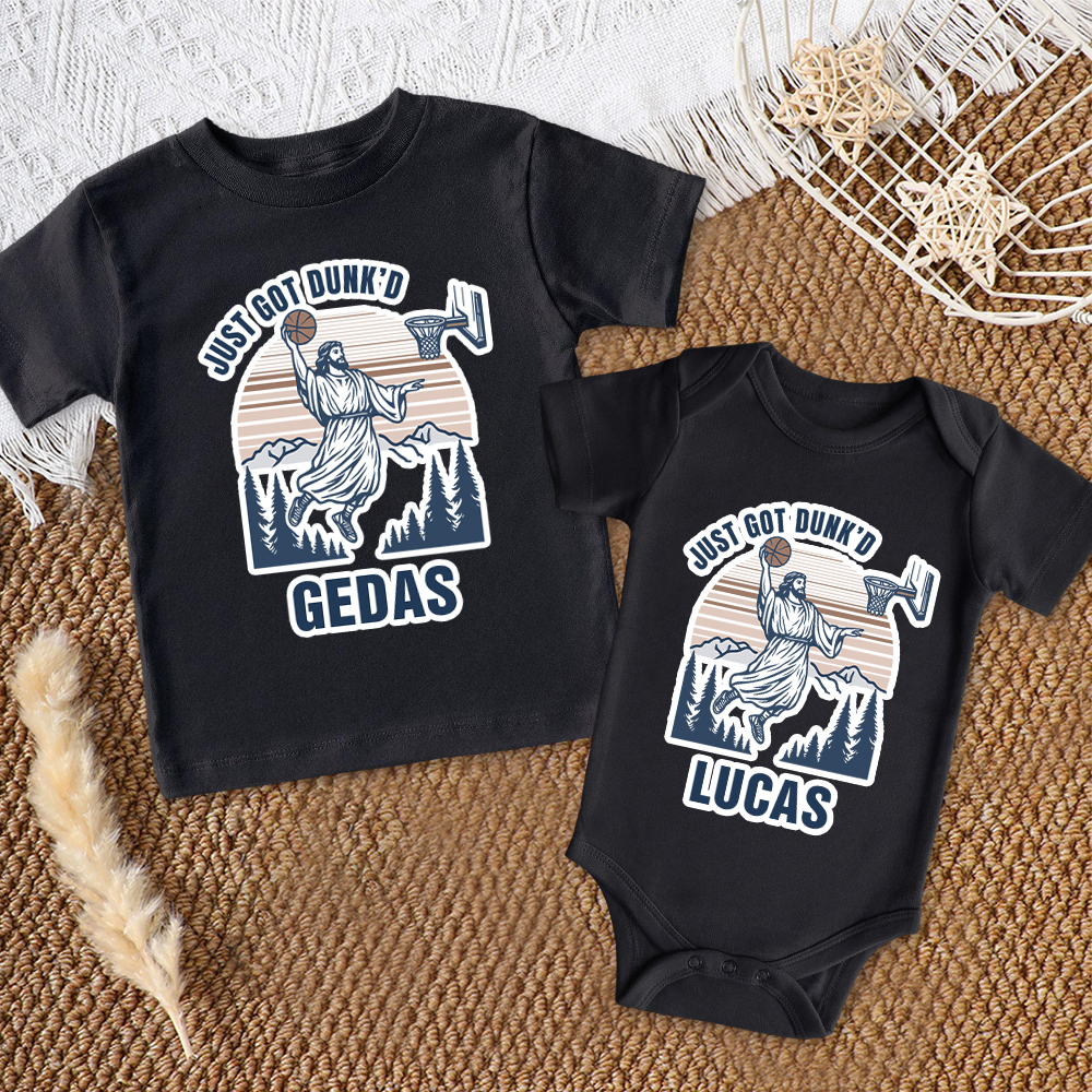Personalized Baby Just Got Dunked Funny Baptism Shirts | CWBaby269