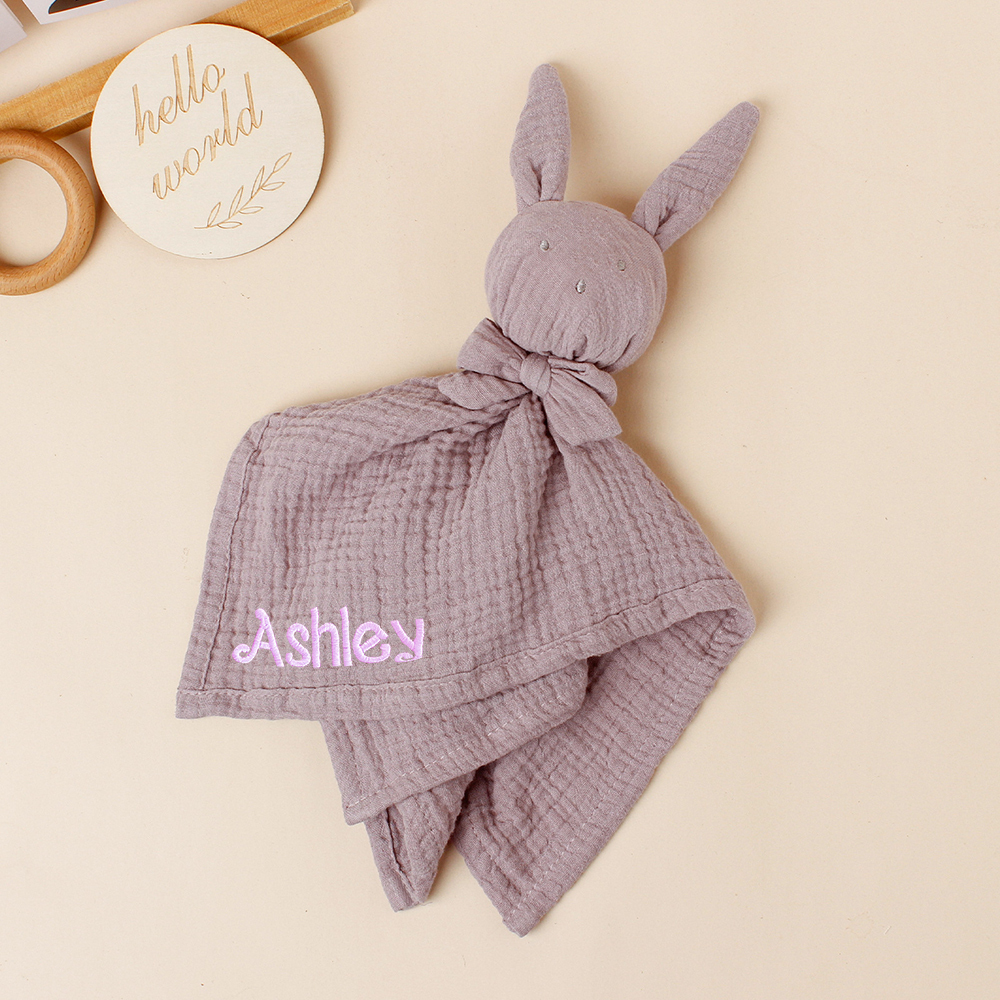 Personalized Baby Embroidery Bunny Soothing Sleep Towel | CWToy137