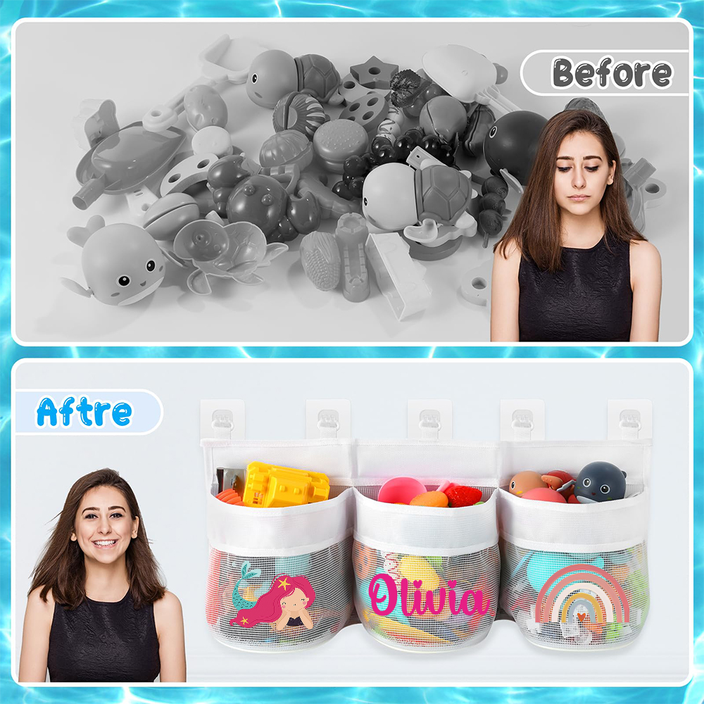 Personalized Wall-mounted Bath Toy Storage Mesh Bag | CWToy137