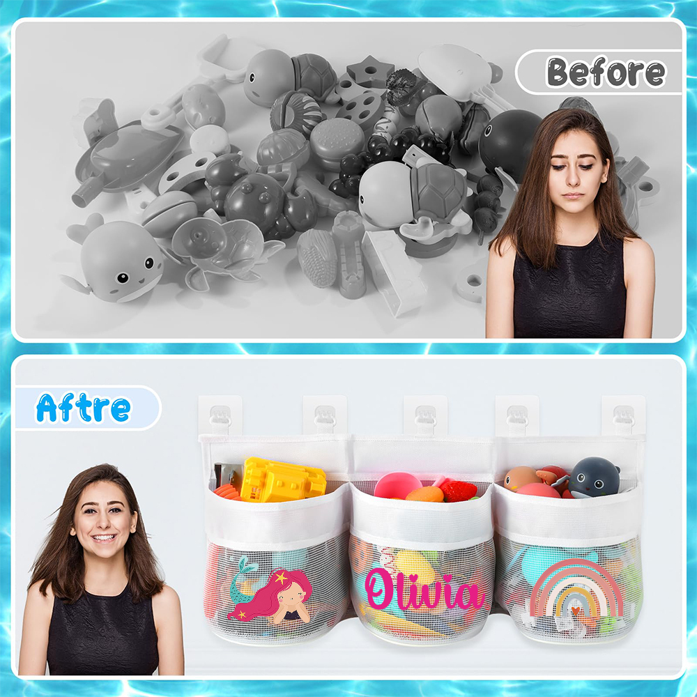 Personalized Wall-mounted Bath Toy Storage Mesh Bag | CWToy137