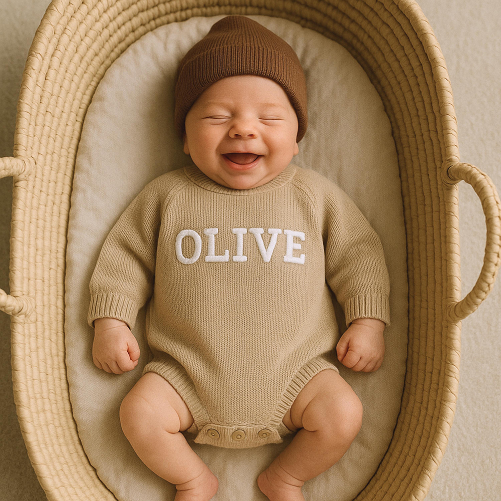 Personalized embroidered Name Baby Sweater Romper | CWBaby278
