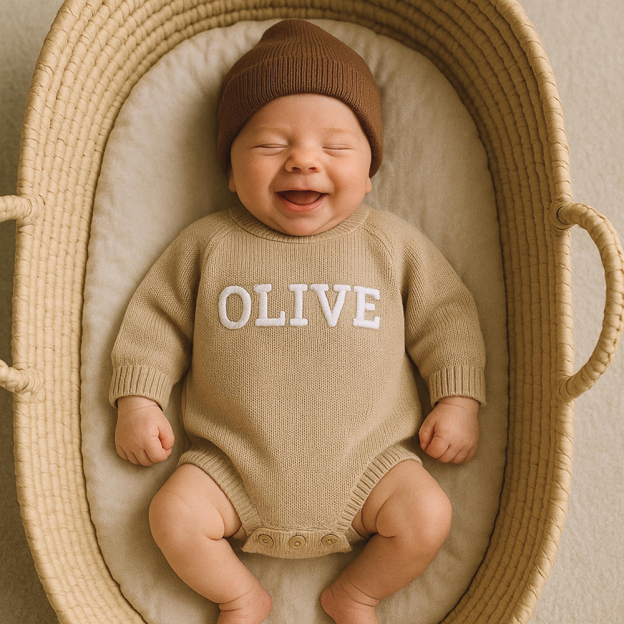 Personalized embroidered Name Baby Sweater Romper | CWBaby278