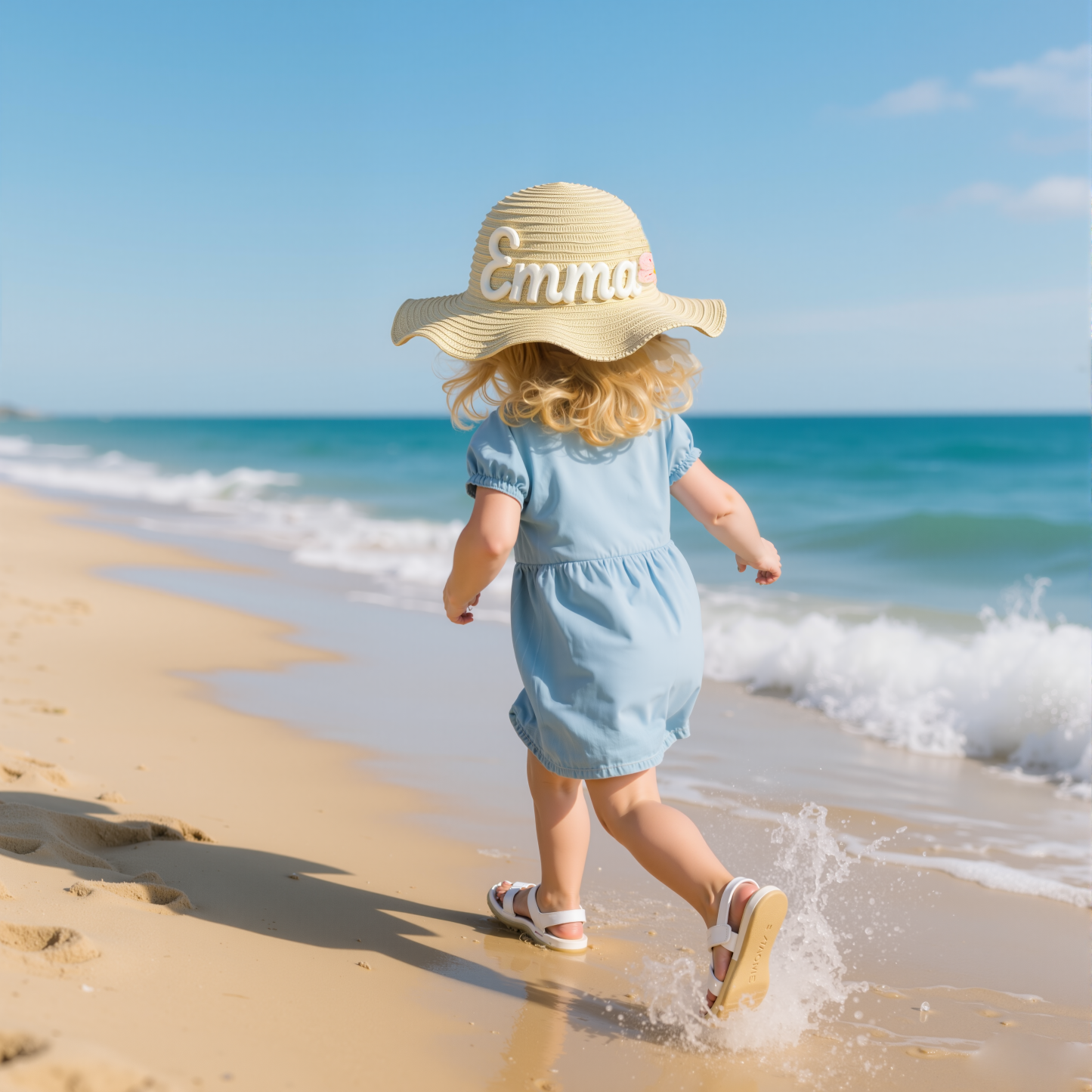 Personalized Kid Hand Embroidered Straw Hat With Flowers | CWBeach3501