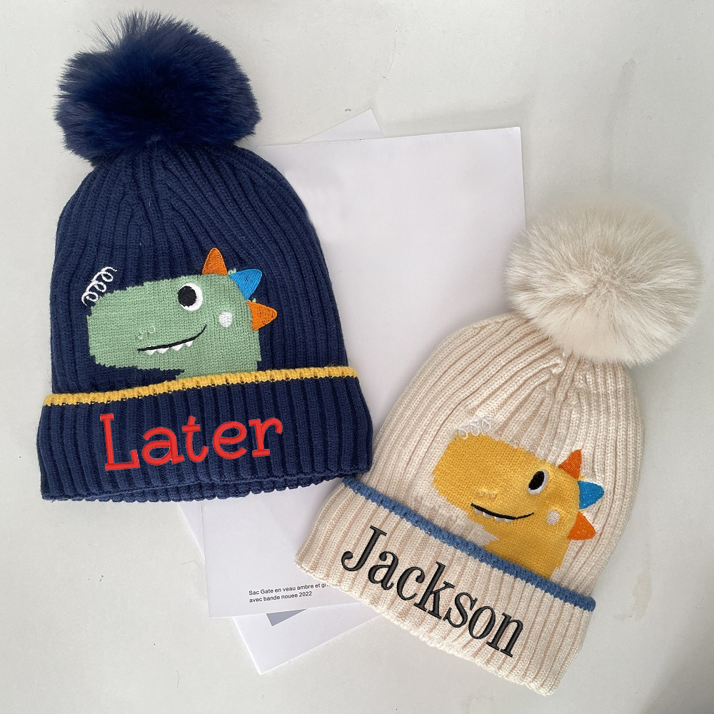 Personalized Embroidery Dinosaur Pom Pom Hat for Comfort & Unique | HSKid20
