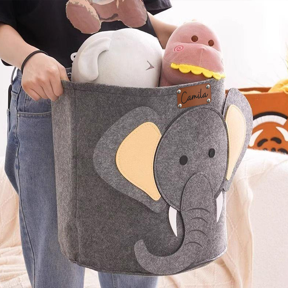 Personalized Leather patch Felt Laundry & Toy Storage Baskets | CWToy140