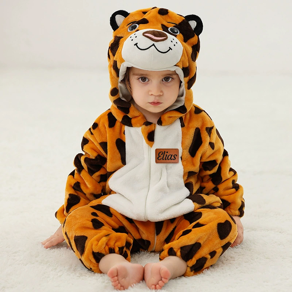 Personalized Leather Patch Baby Animal Warm Onesie  | CWBaby284