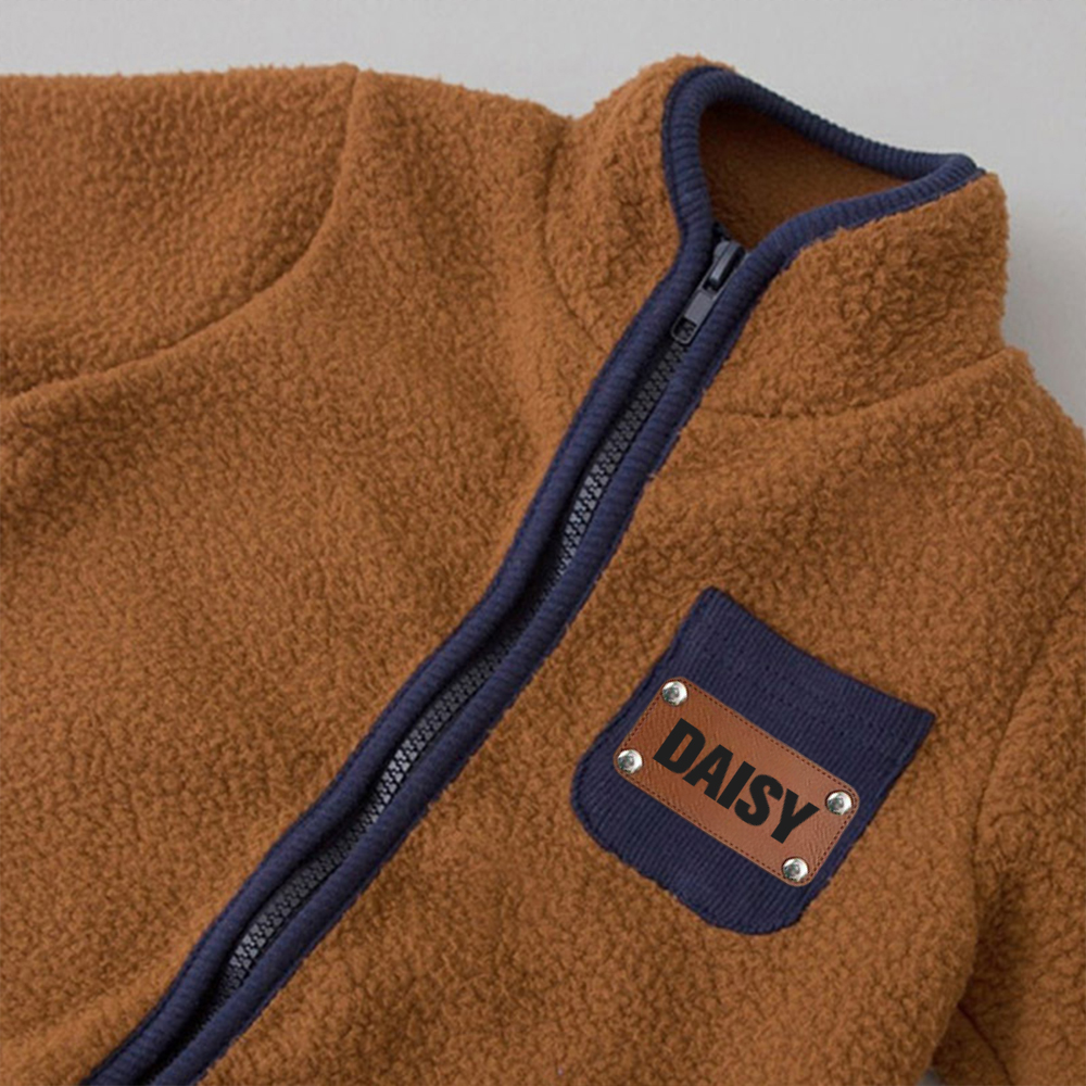 Personalized Leather Patch Baby Soft Sherpa Jumpsuit | CWBaby290