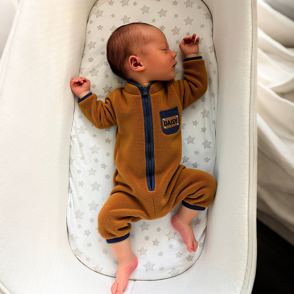 Personalized Leather Patch Baby Soft Sherpa Jumpsuit | CWBaby290