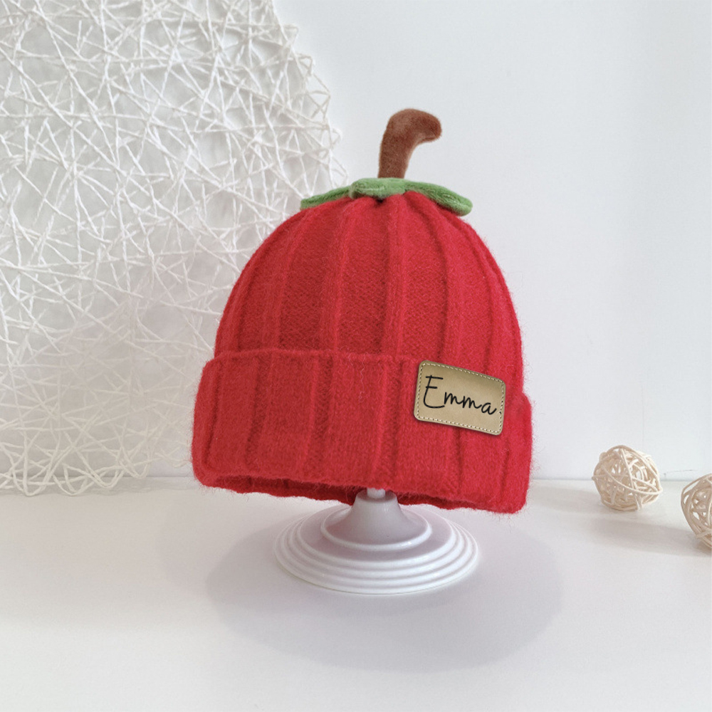 Personalized Leather Patch Pumpkin Wool Beanie | CWHalloween46