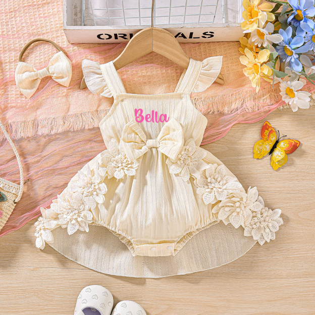 Personalised Lovely Lace Flower Baby Girl Princess Dress | CWBaby294