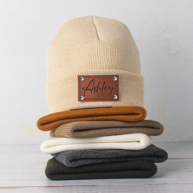 Personalized Leather Patch Kid & Adult Color Beanies for Comfort & Unique | HSKid23