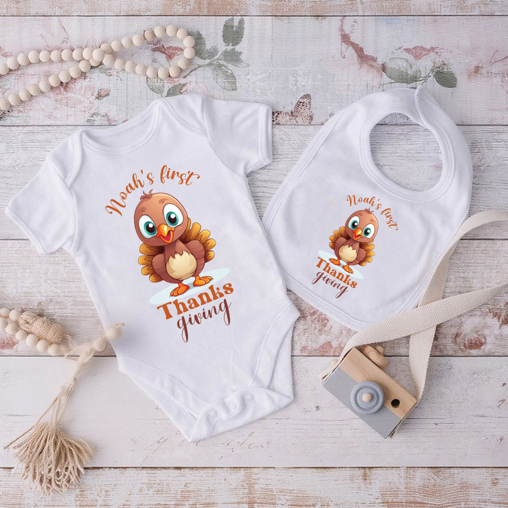 Personalized Baby Romper with Bib Set For Thanksgiving Party | CWThanks03