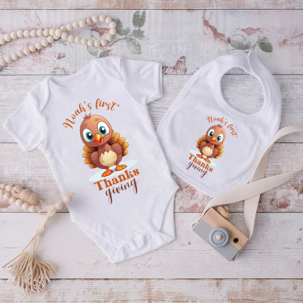 Personalized Baby Romper with Bib Set For Thanksgiving Party | CWThanks03
