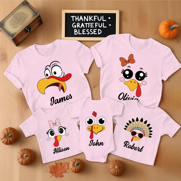 Personalized Funny Turkey Face Family Matching Shirt | CWThanks07
