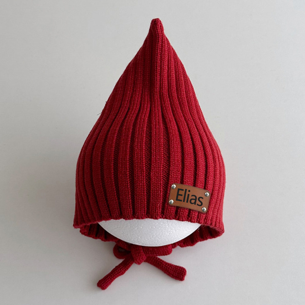 Personalized Leather Patch Knit Pixie Hats | HSKid58