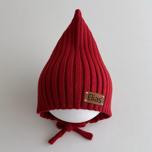 Personalized Leather Patch Knit Pixie Hats | HSKid58