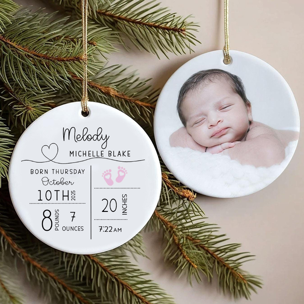 Personalized Baby Birth Stats Announcement Ornament | CWBaby298