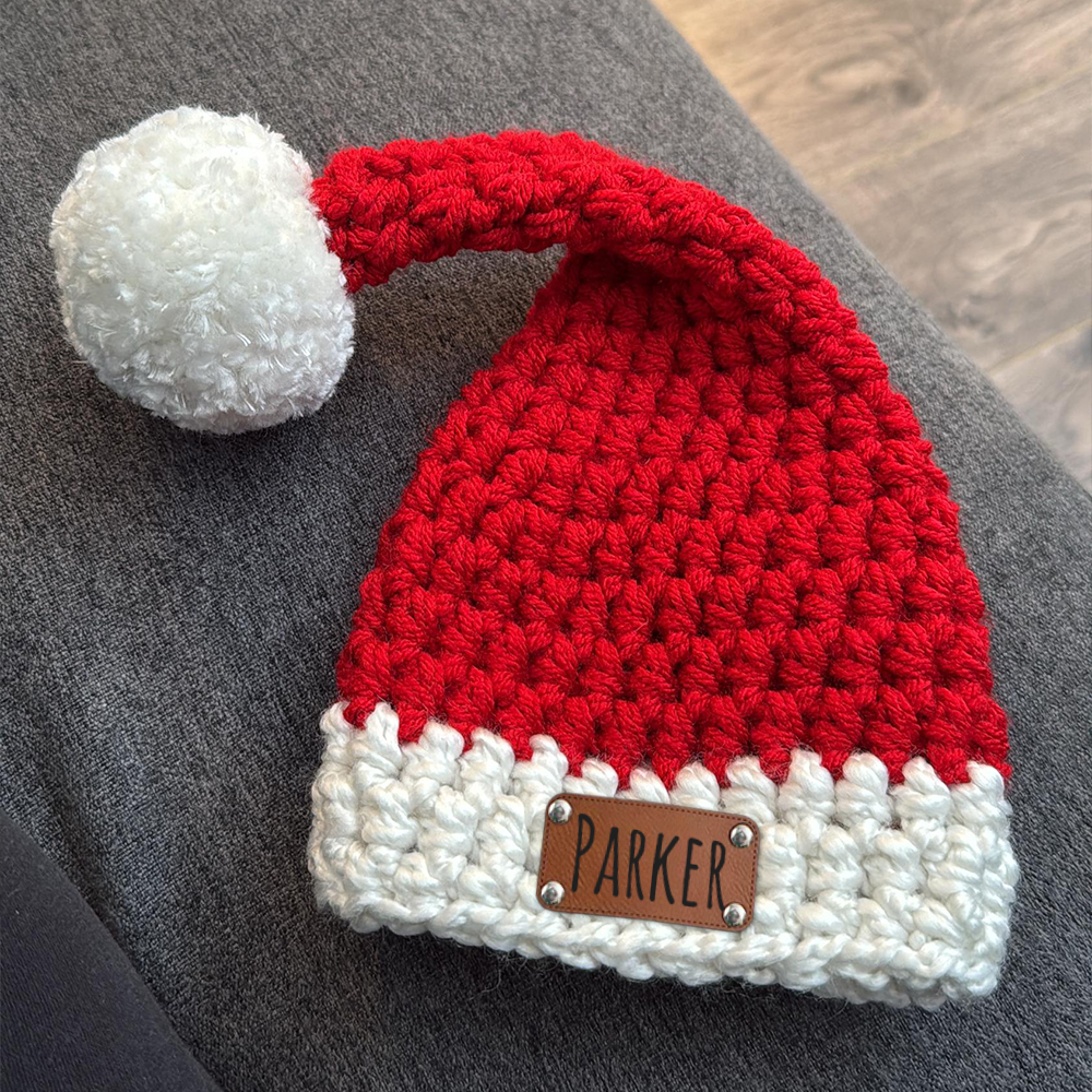 Personalized Leather Patch Christmas Santa Hat | MCGift116