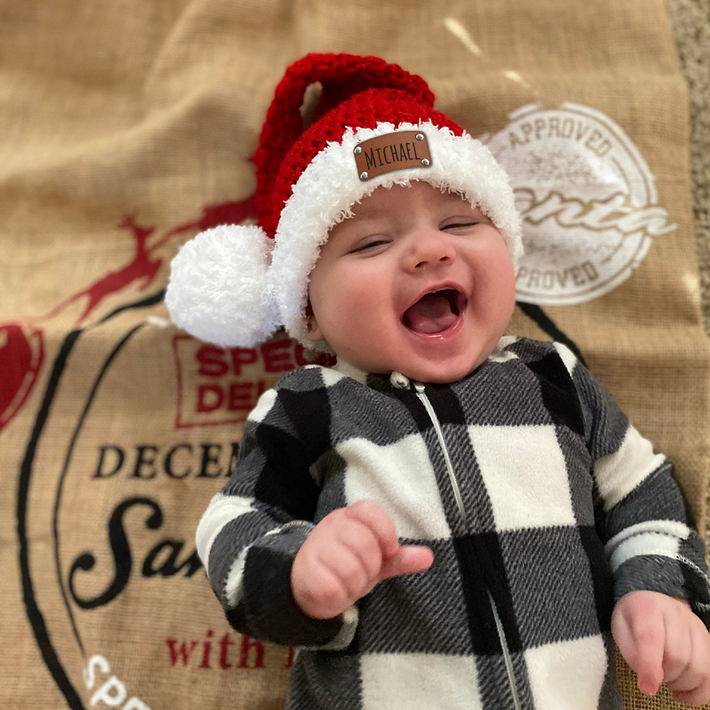 Personalized Leather Patch Christmas Santa Hat | MCGift65