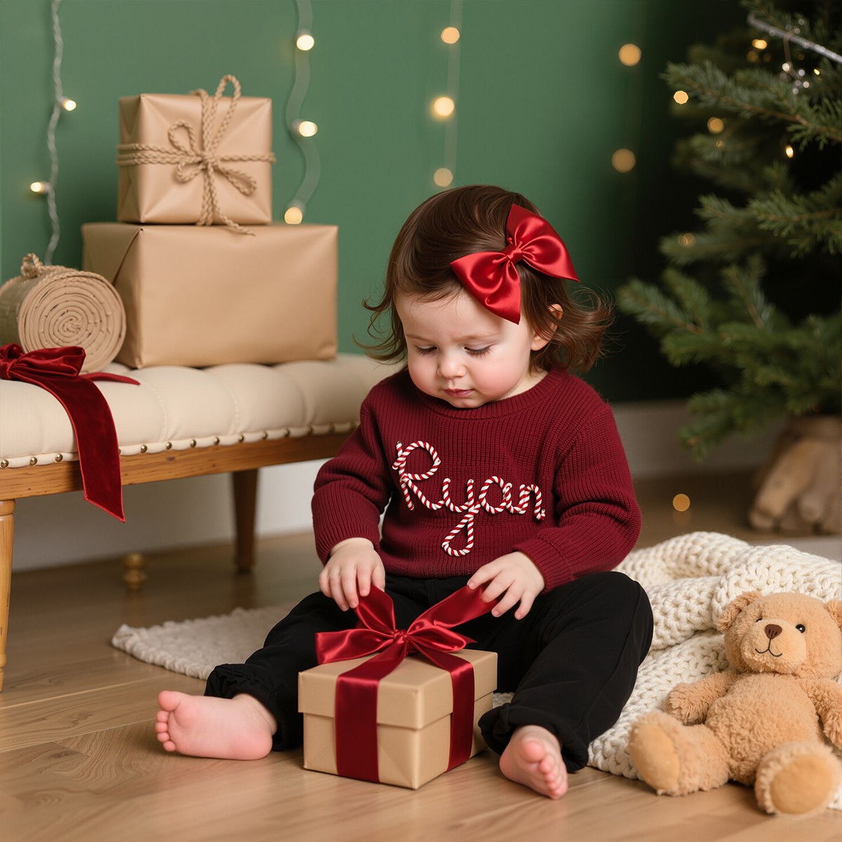 Personalized Christmas Hand embroidered Name Baby Sweater | MCGift138