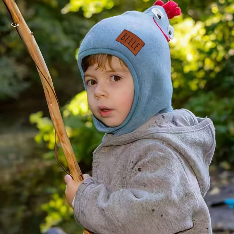 Personalized Leather Patch Wool Rooster Balaclava Hats | HSKid59