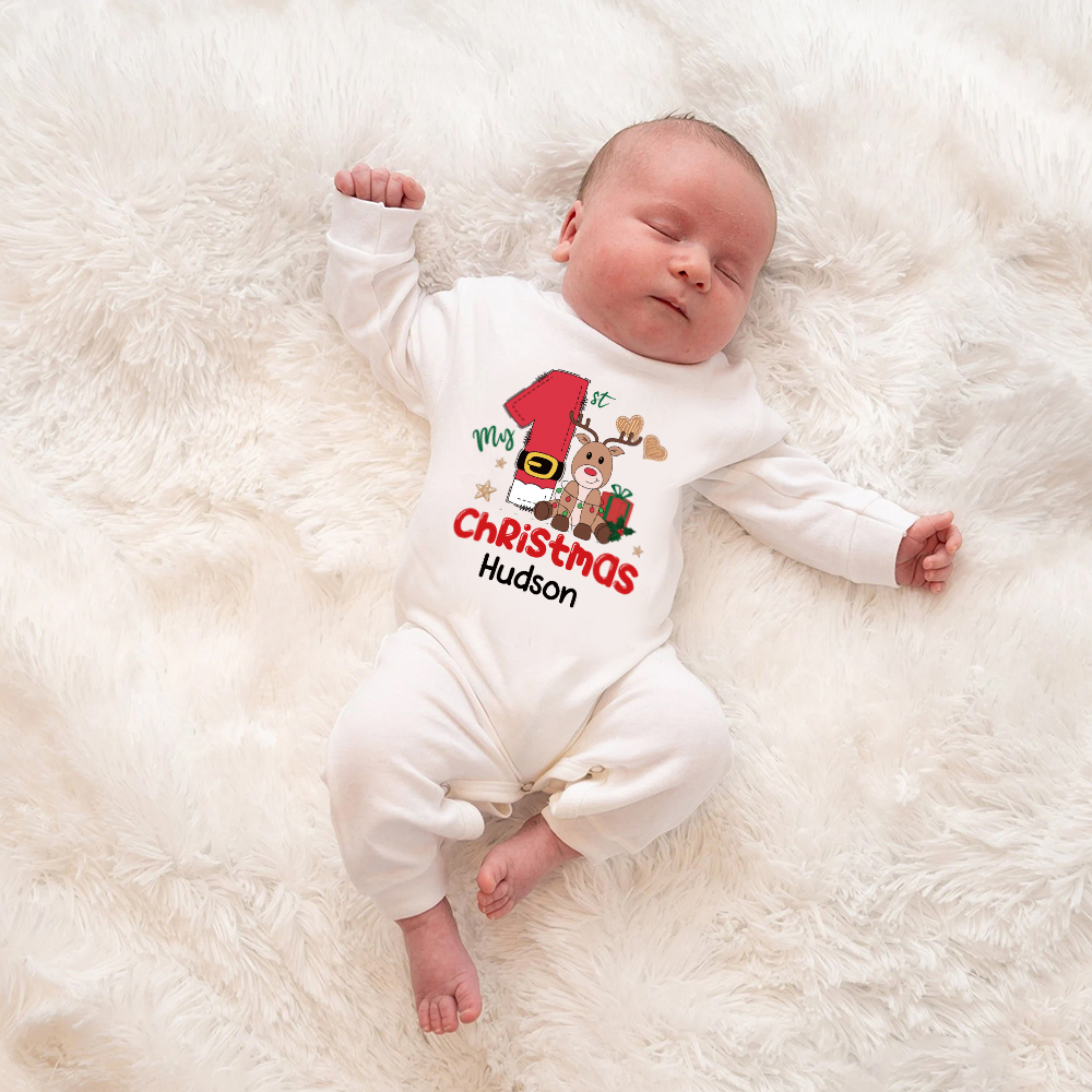 Personalized Baby 1st Christmas Ropmer and Hat Set | MCGift118