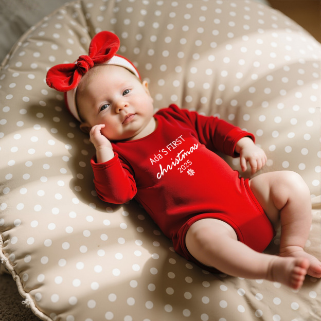Personalized Newborn Girl Christmas Red Velvet Photo Outfit | MCGift151