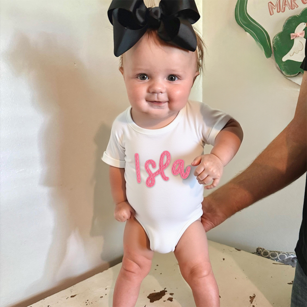 Personalized Baby Hand Embroidered Felt Romper | CWBaby301