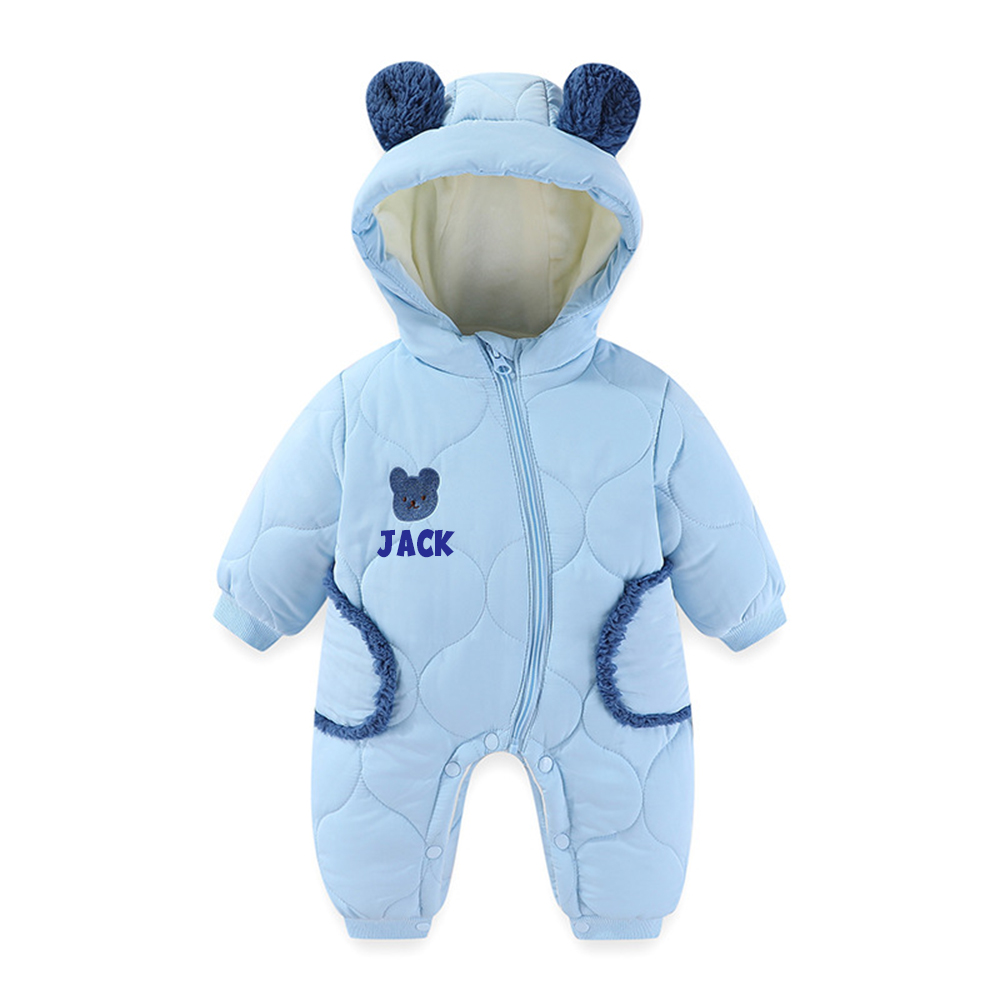 Personalized Long Sleeve Winter Hooded Puffer Romper | CWBaby308