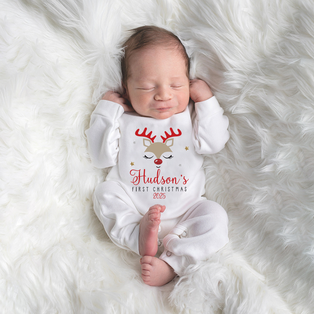 Personalized Baby 1st Christmas Ropmer and Hat Set | MCGift141