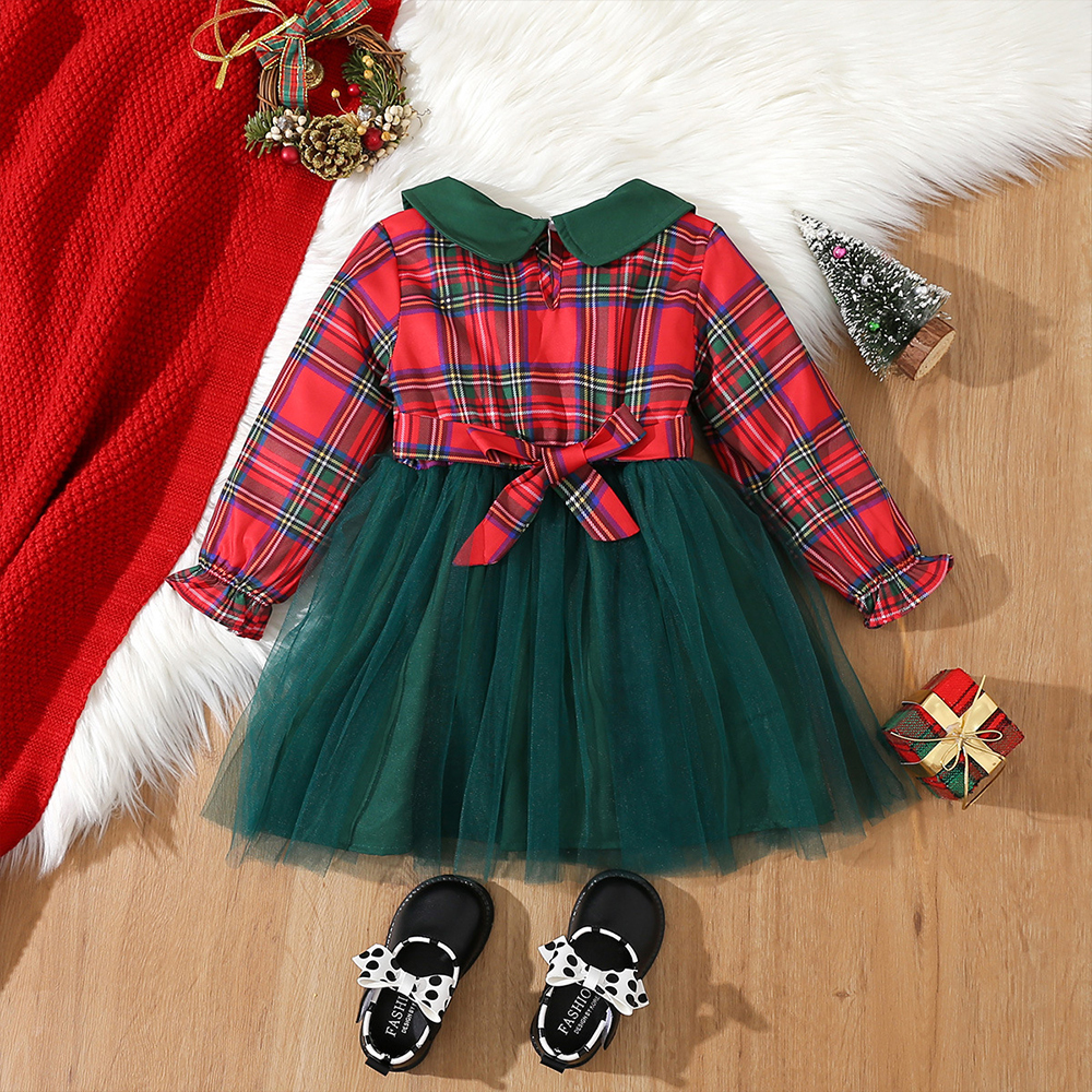 Personalized Christmas Baby Girl Checked Tutu Dress | MCGift156