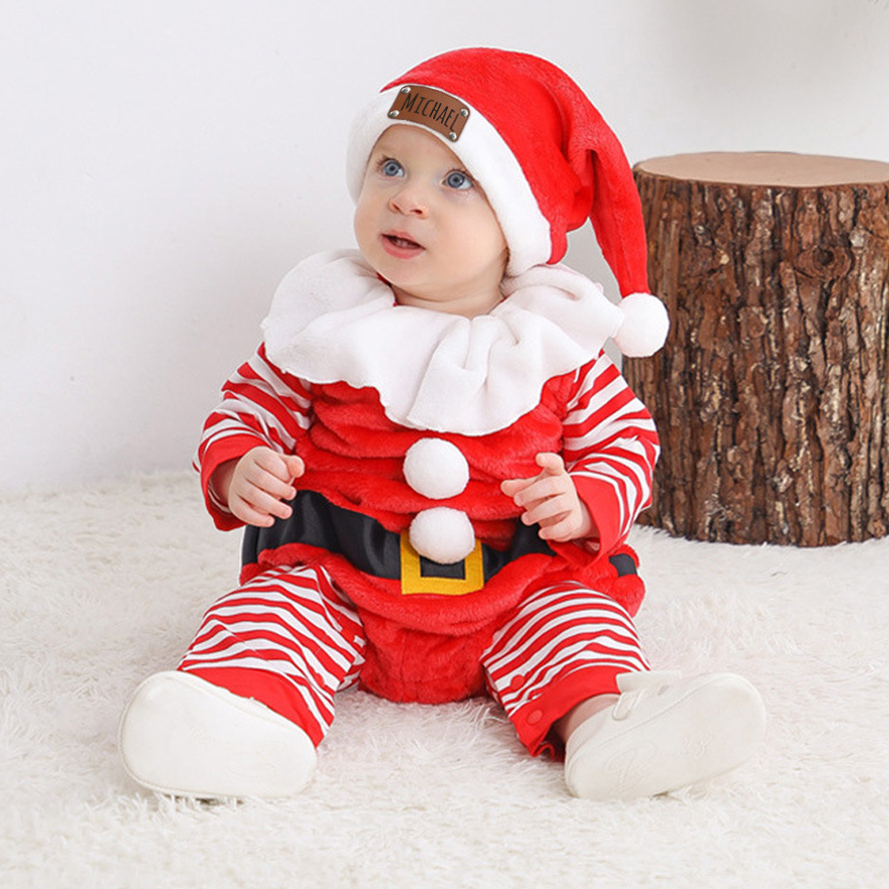 Personalized Leather Patch Newborn Baby Christmas Outfits | MCGift153
