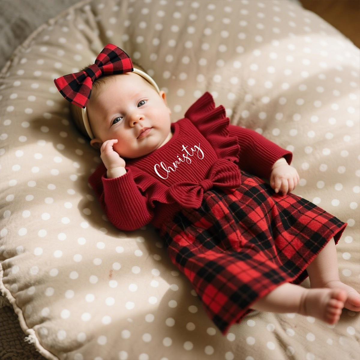 Personalized Checkered Red Christmas Outfit Dress | MCGift166
