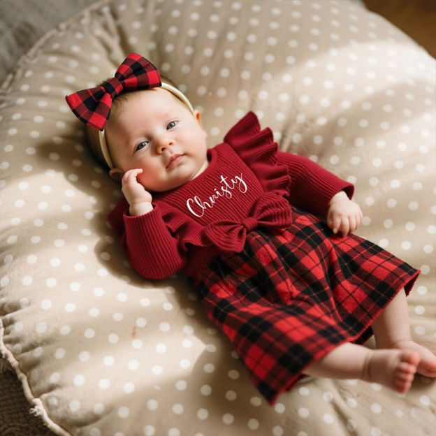Personalized Checkered Red Christmas Outfit Dress | MCGift166