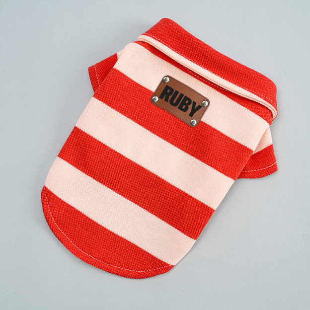 Personalized Leather Patch Pet Stripe Polo Shirt | BKPet223