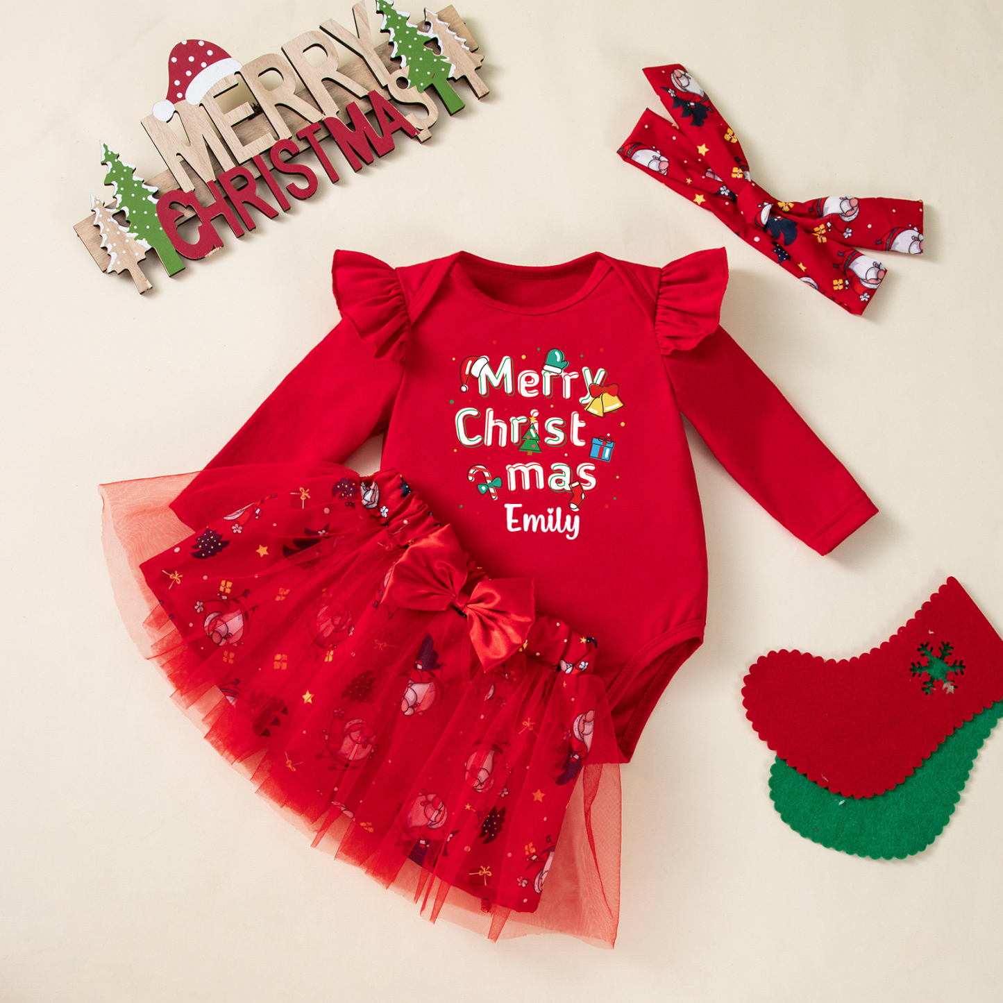 Personalized Baby Girl Christmas Tutu Romper with Bow | MCGift171