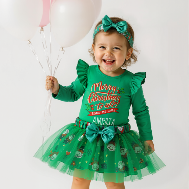 Personalized Baby Girl Christmas Tutu Romper with Bow | MCGift171