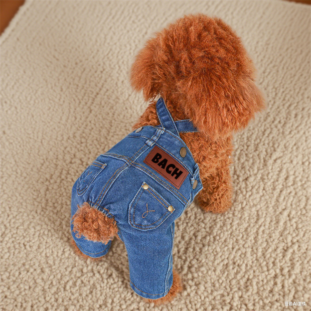 Personalized Leather Patch Pets Classic Denim Dungarees | BKPet228