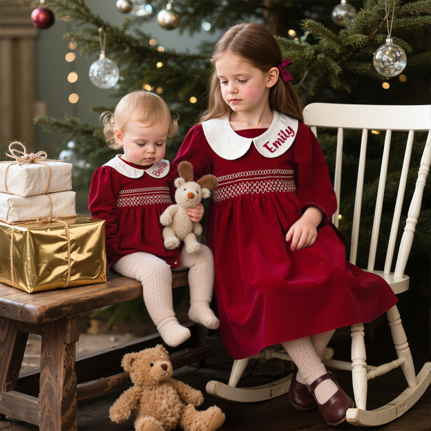 Personalized Baby Girl Plaid Long Sleeve Dress | CWBaby310