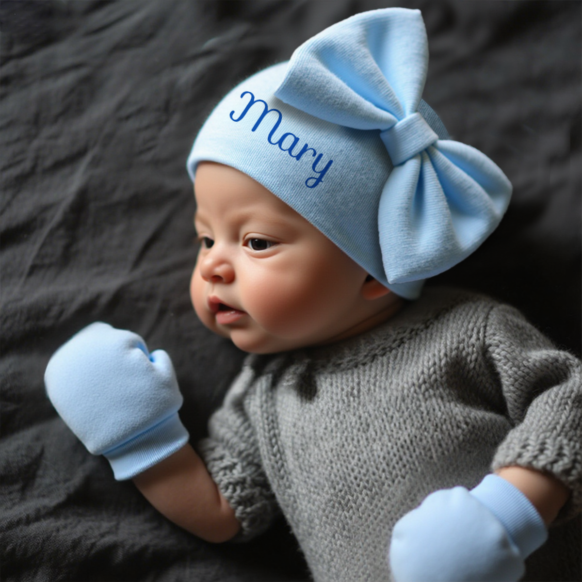 Personalized Newborn Coming Home Bow Beanie And Gloves Set | HSKid62