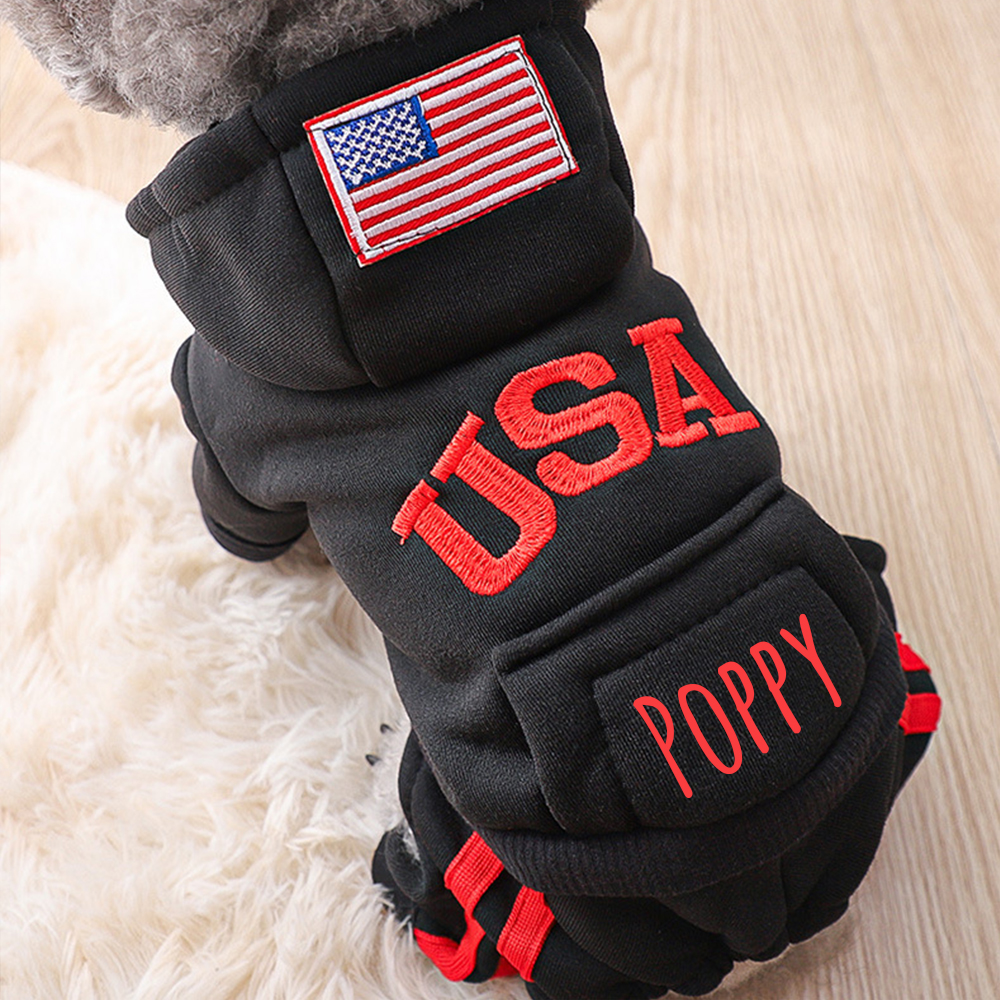 Personalized Leather Patch Pet Warm Puffer Hoodie with Pants | BKPet230