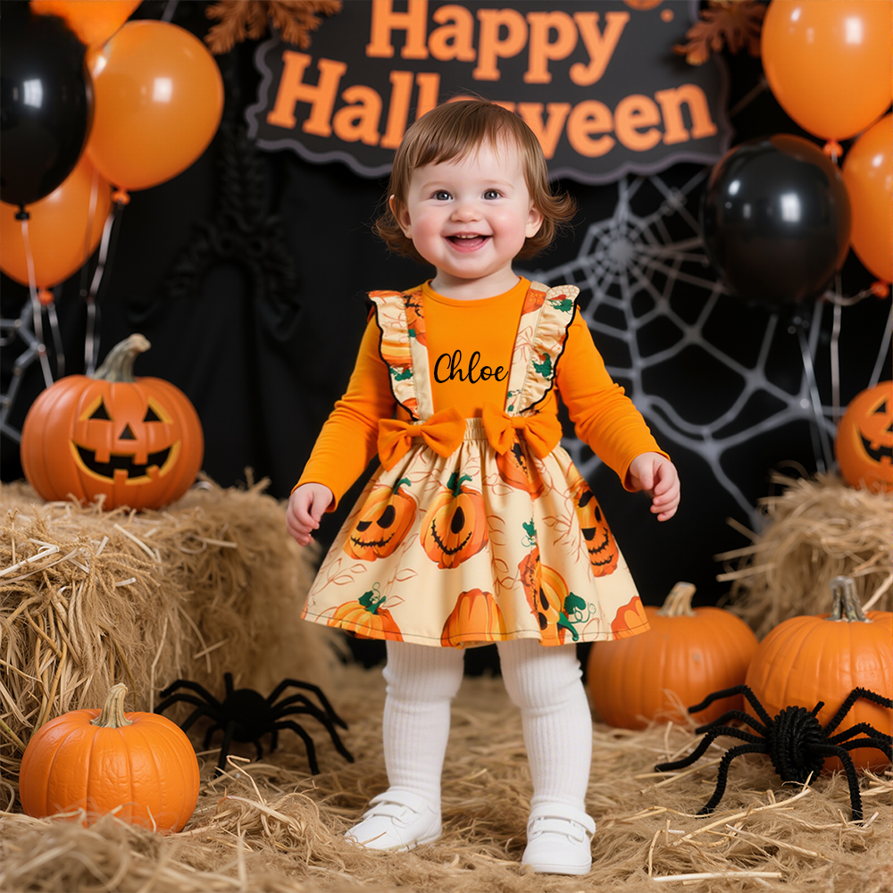 Personalized Baby Girl Halloween Pumpkin Dress | CWHalloween75