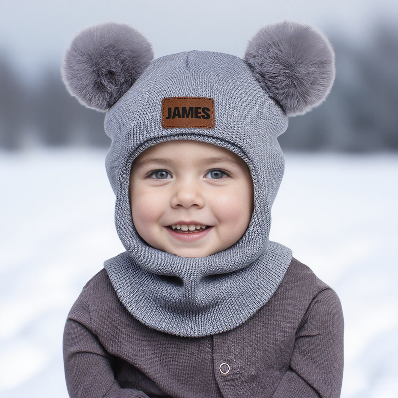 Personalized Kid Winter Warm Knitted PomPom Hat Scarf | HSKid64