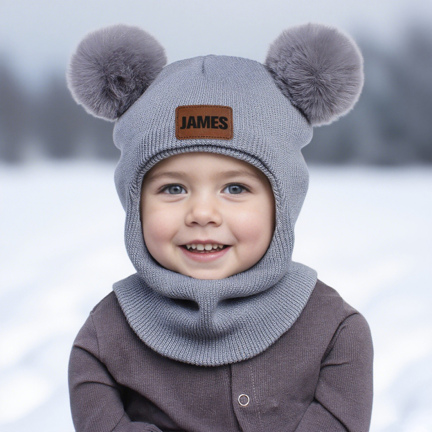 Personalized Kid Winter Warm Knitted PomPom Hat Scarf | HSKid64