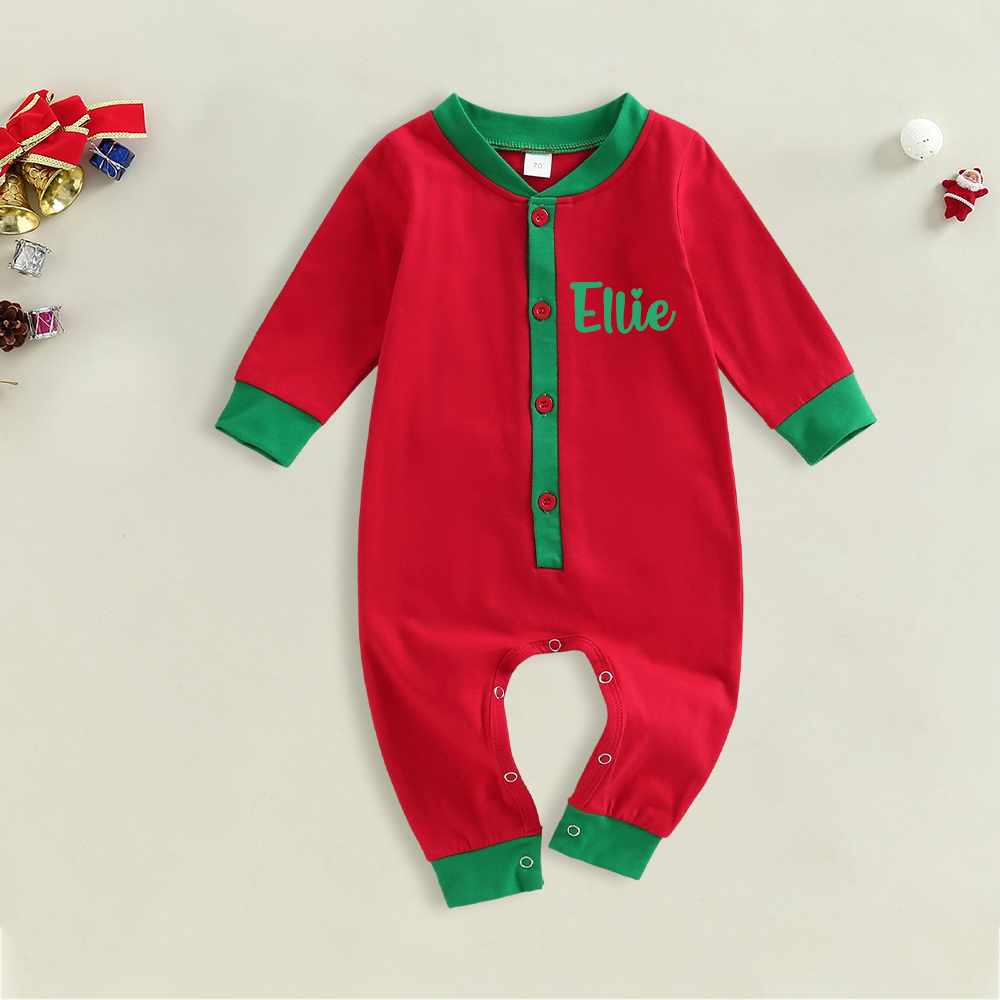 Personalized Embroidery My 1st Christmas Button Down Jumpsuit | MCGift175