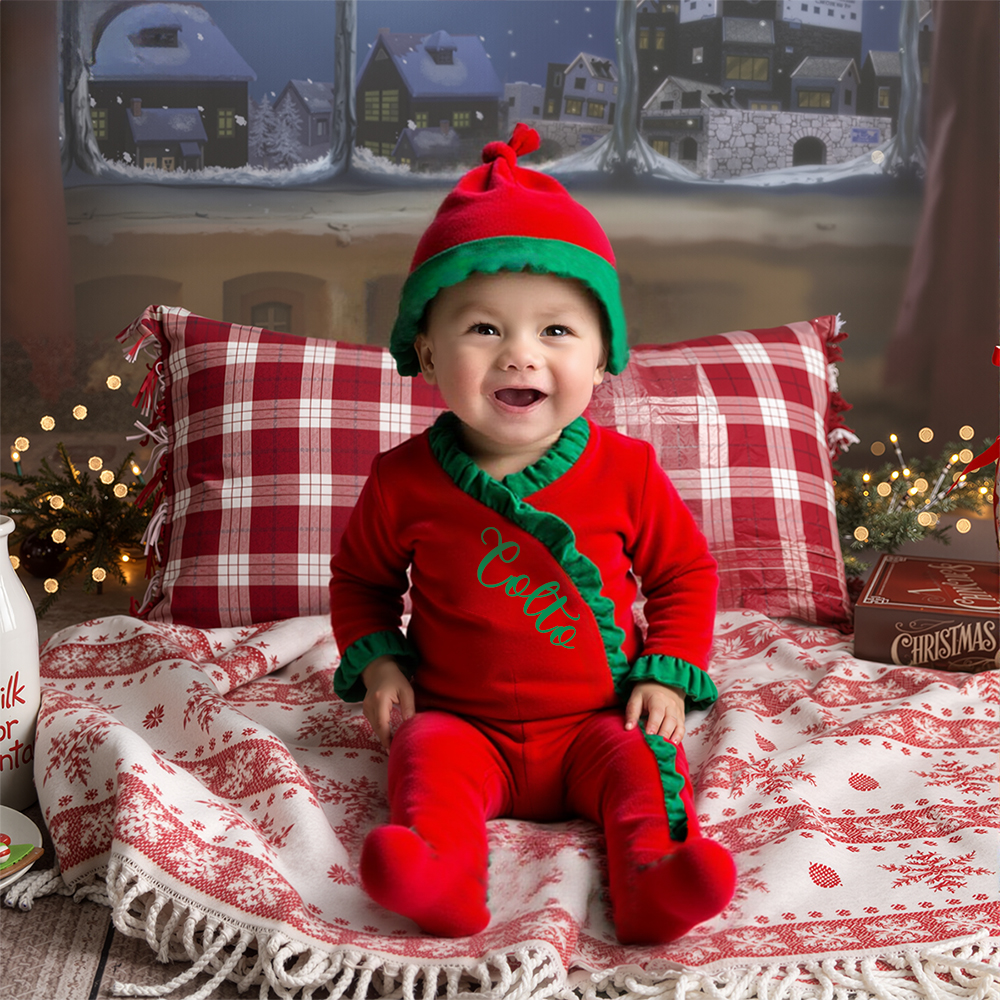 Personalized Newborn Christmas Velvet Ruffle Romper | MCGift176