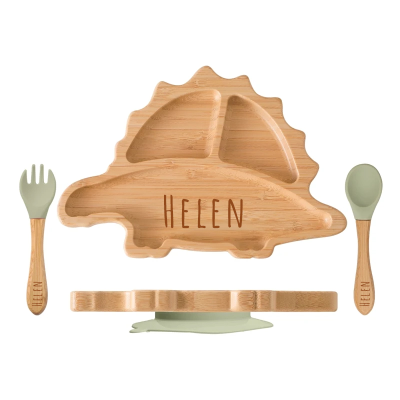 Personalised Baby Bamboo Dinosaur Plate Set | CWBaby20