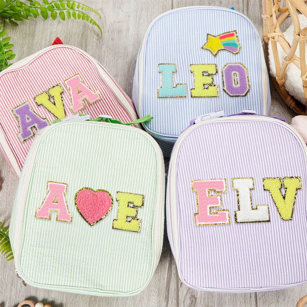 Personalized Chenille Patch Kids Seersucker Lunch Bag