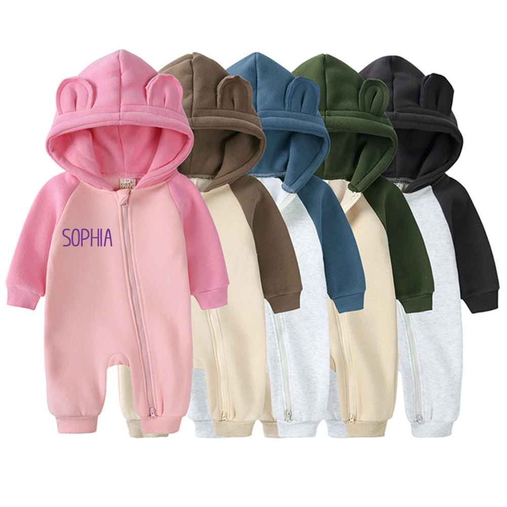 Personalized Baby Winter Cute Bear Warm Hood Romper | CWBaby323