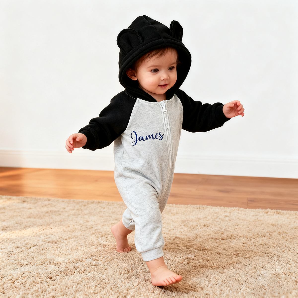 Personalized Baby Winter Cute Bear Warm Hood Romper | CWBaby323